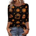 thumbnail image 4 of Halloween Womens Shirts Funny 3/4 Sleeve Tops Horror Pumpkin Ghost Printed T Shirts Spooky Crew Neck Pullover Holiday Three Quarter Length Blouses, XL, 4 of 5