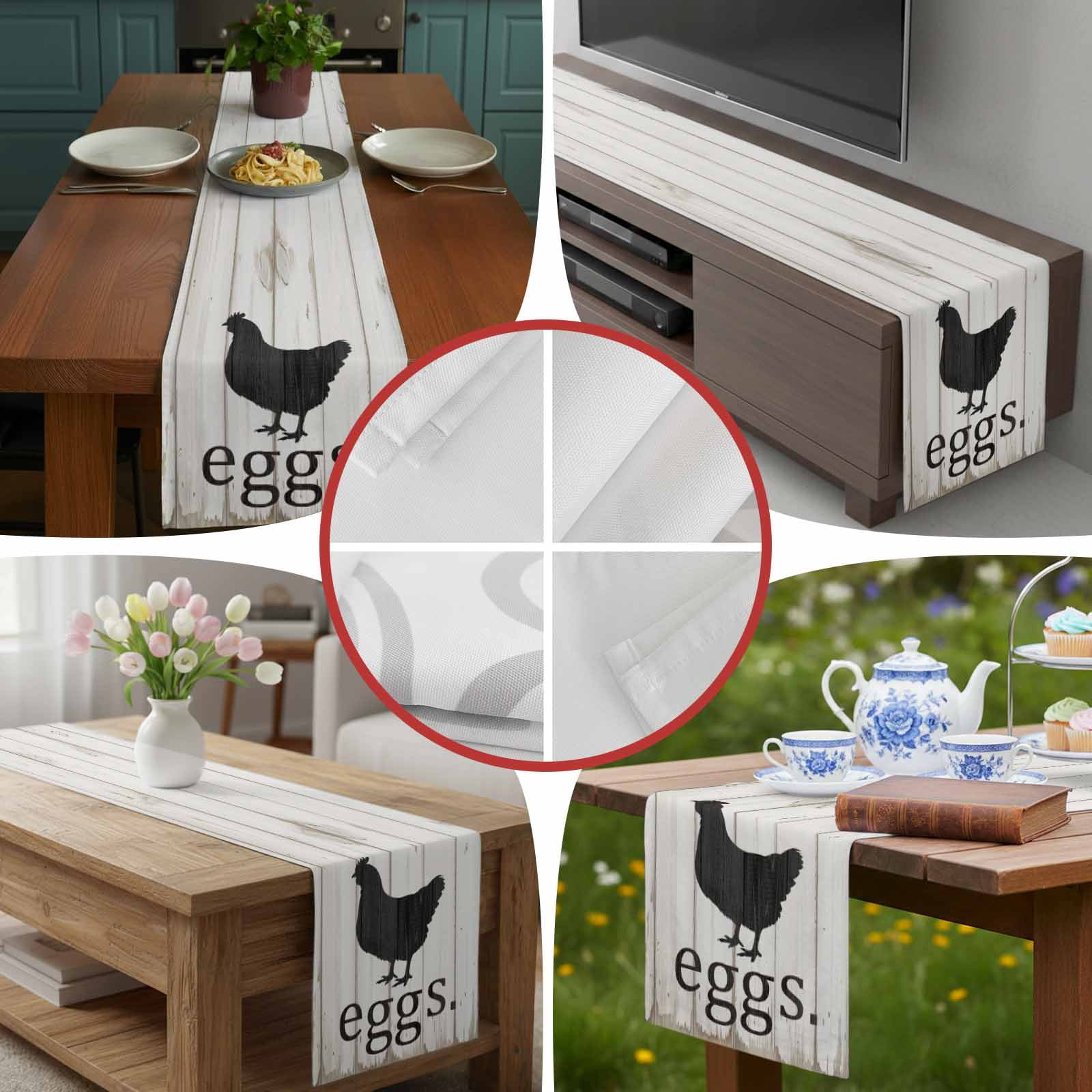 Farmhouse Abstract Chicken Eggs Table Runner 90 Inches Long, Vintage Wood Grain Table Runners Tabletop Scarf Kitchen Dining Tables Decoration for Home Party Indoor Outdoor