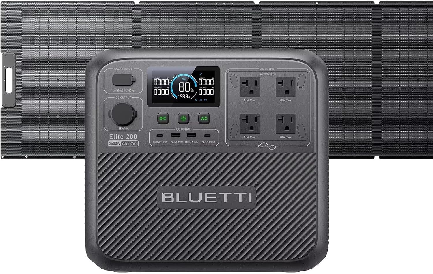 BLUETTI Elite 200 V2 Solar Generator, 2073.6Wh Power Station w/ 350W Solar Panel, 4 AC Outlets (2600W), 17-Year Lifespan,for Camping, Off-grid, Power Outage