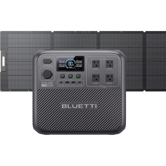 BLUETTI Elite 200 V2 Solar Generator, 2073.6Wh Power Station w/ 350W Solar Panel, 4 AC Outlets (2600W), 17-Year Lifespan,for Camping, Off-grid, Power Outage