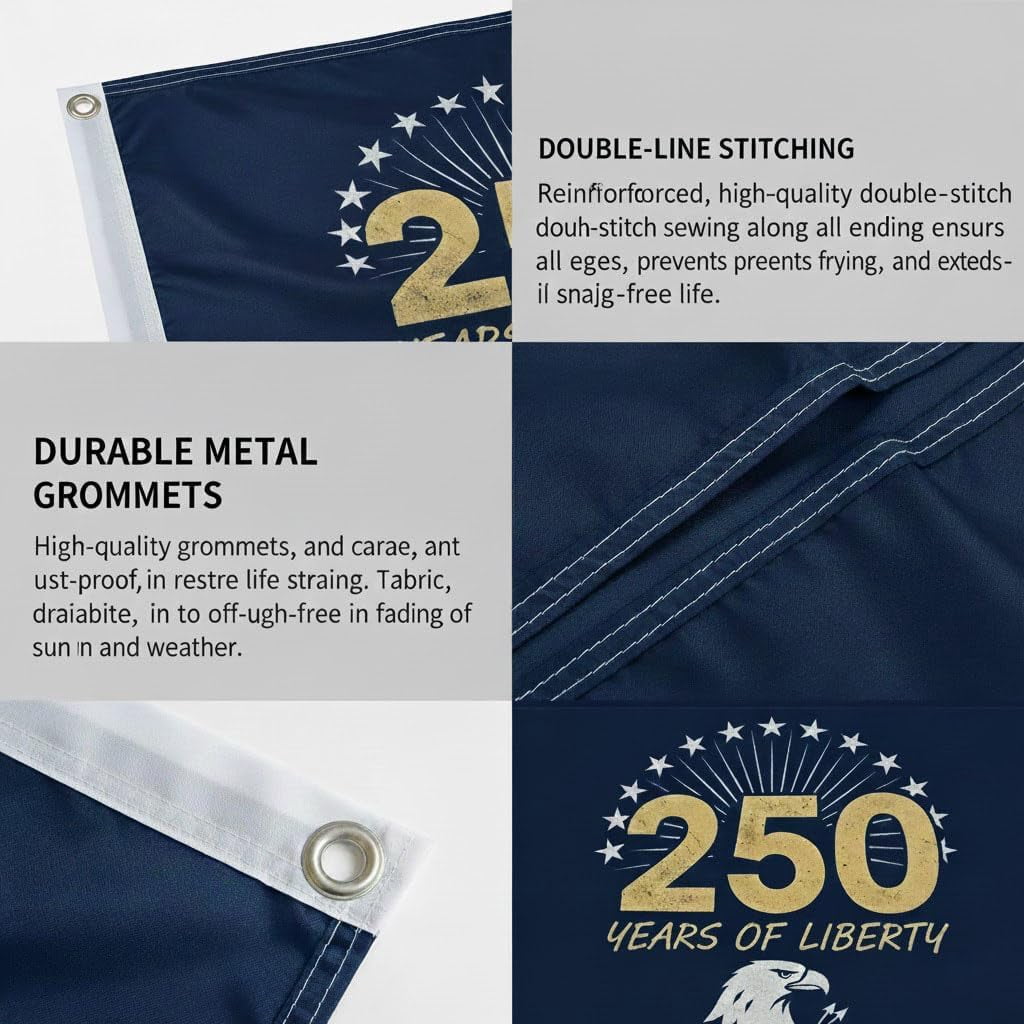 America 250th Anniversary Flag 3x5 Feet, Patriotic USA 250 Anniversary Banner with Two Grommets, Indoor Outdoor United States Celebration Flag