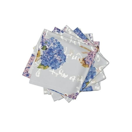 Napkins Hydrangea - Cocktail Napkins Hydrangeas Watercolor Blue Purple Gray French Script Set of 4