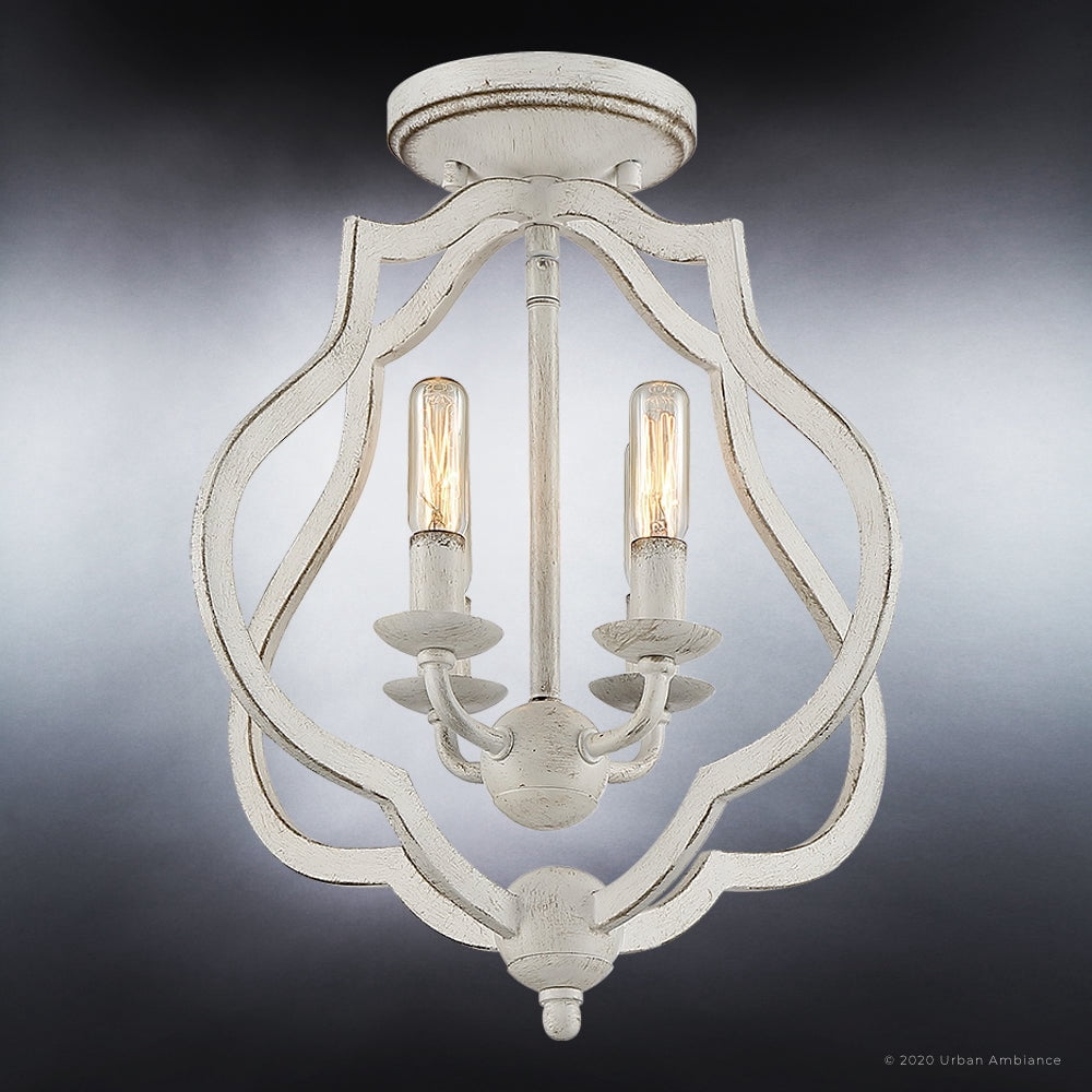 Luxury Art Deco Indoor Ceiling Light, 15.50''H x 15.00''W, with Moroccan Style Elements, Tudor Design, Burnished White Finish and Open Steel Frame, UQL4131