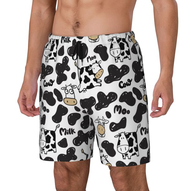 Fotbe Cow Traje de Baño para Hombre – Shorts de Natación de Secado Rápido con Forro y Bolsillos-Large