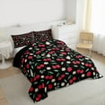 thumbnail image 3 of jejeloiu Country Daisy Cherry Bedding Comforter Set,California Cherries Twin Comforter Sets,Red Green Black Bedding Set For Teens,Luxury Bedroom Decor Reversible,2pcs, 3 of 8