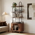 thumbnail image 2 of Jableast Tall Fluted Record Player Stand with Storage, 4-Tier Arched Retro Media Display with Curved Sliding Door Cabinet, Mid Century Modern Turntable Stand for Living Room, Home Office, Walnut, 2 of 8