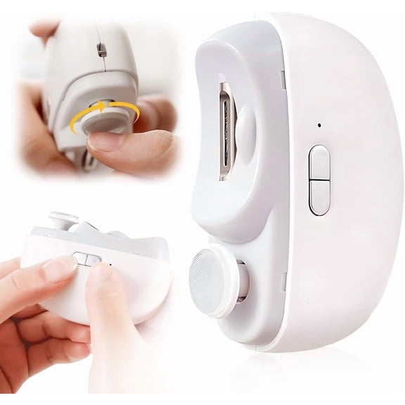SkyAuks Electric Nail Clippers for Adults, 2025 Upgraded 2 in 1 Electric Polishing Automatic Nail Clippers, Automatic Nail Trimmer Fingers Electric Nail Clippers for Seniors (White)