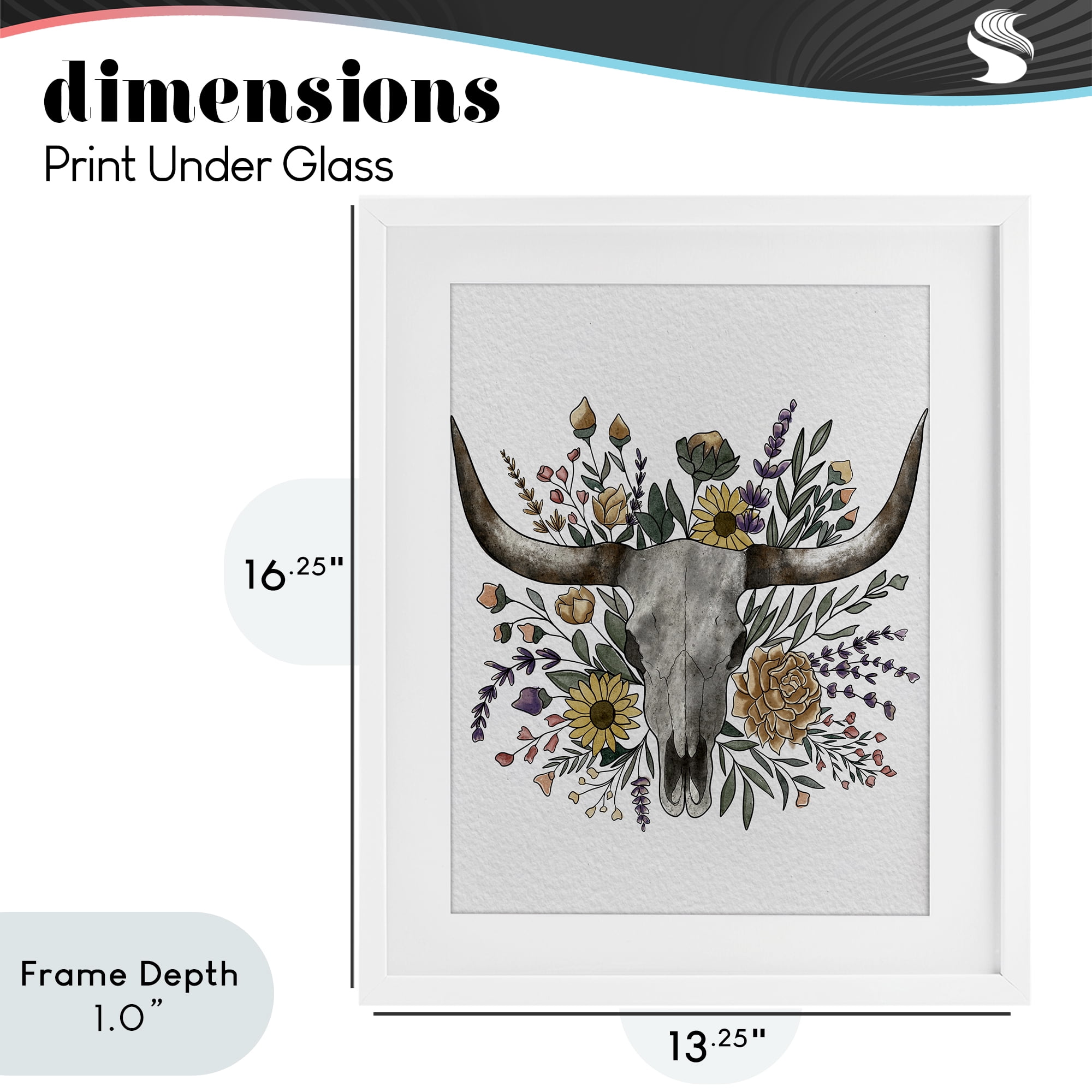 Stupell Industries Boho Wildflower Longhorn White Framed Print Under Glass, design by Alisha Kiara Design