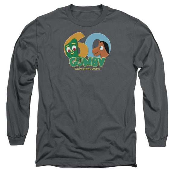 Gumby 60Th Long Sleeve Adult 18/1 T-Shirt Charcoal