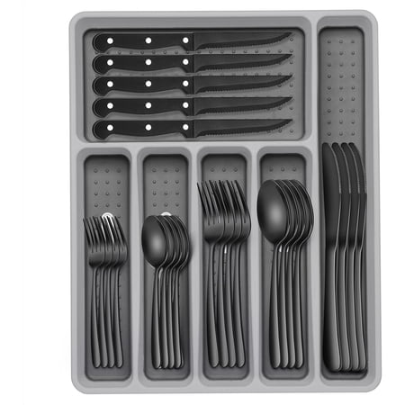 49-Piece Silverware Set with Organizer, Heavy Duty Stainless Steel Flatware Set for 8, Cutlery Utensil Sets with Steak Knives, Rust-proof, Mirror Polished, Dishwasher Safe, Heavy Duty