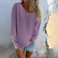 thumbnail image 2 of Fiaer Women's Sweaters V Neck Plus Size Long Sleeve Loose Fit Trendy Solid Casual Lightweight Stretchy Knit Tops Purple XL, 2 of 5