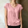 thumbnail image 5 of TGSLY Lace Trim Satin Tops for Women Smooth Soft V Neck Bow Tie Front Shirts Loose Dressy Casual Solid Color Cap Sleeve Blouses XXL, 5 of 7