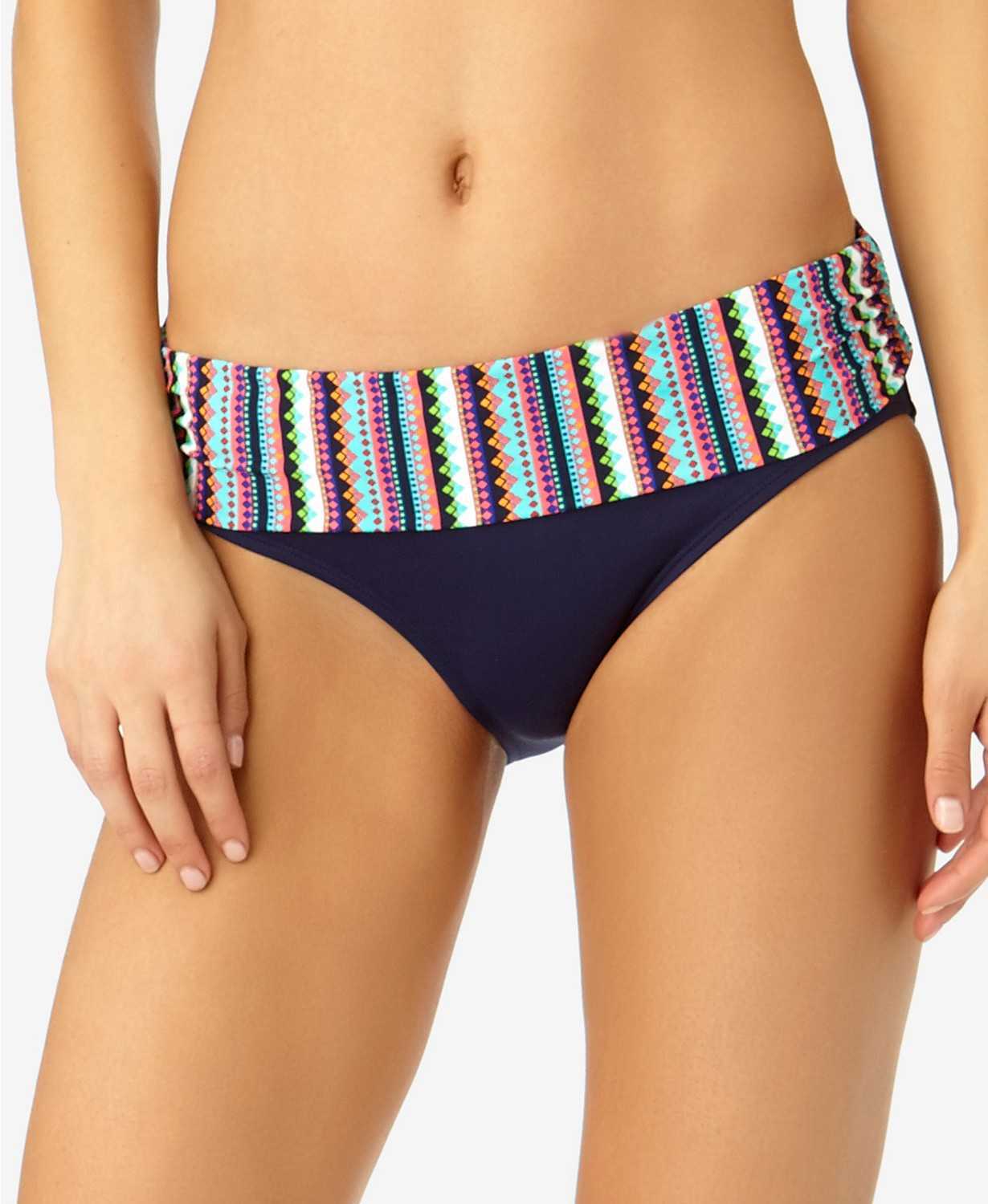 Anne Cole Women's Fold-Over Band Bottoms Swimsuits, Navy/Multi, X-Small