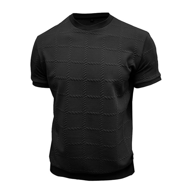 Lmnyox Hauts d'Été Décontractés pour Hommes Manches Courtes Col Rond Texture T-Shirt Classique Couleur Unie Chandail Tees