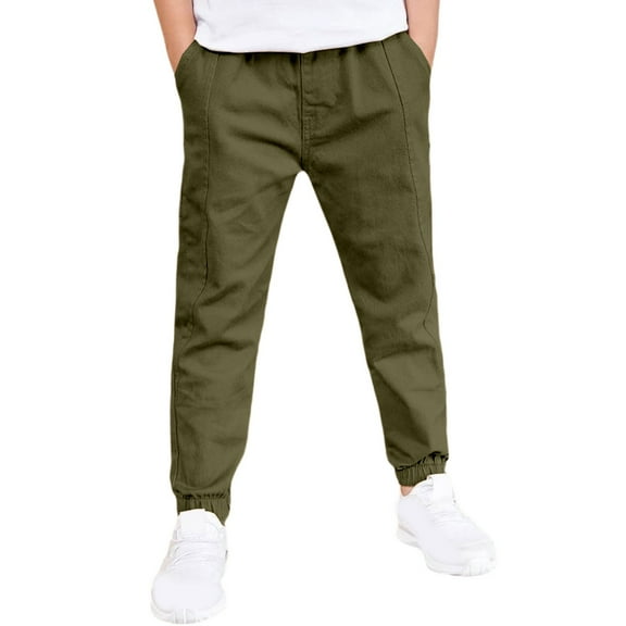 KAUOD Kids Boys Tapered Pants Straight Slim Fit Elastic Waist Uniform Trousers with Pockets Toddler Plain Dress Pants