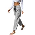thumbnail image 2 of Bzdzmqm Women Straight Leg Striped Casual Pants Loose Drawstring Elastic Waist Ankle Length Beach Trousers Summer Lounge Wear, Black XL, 2 of 8