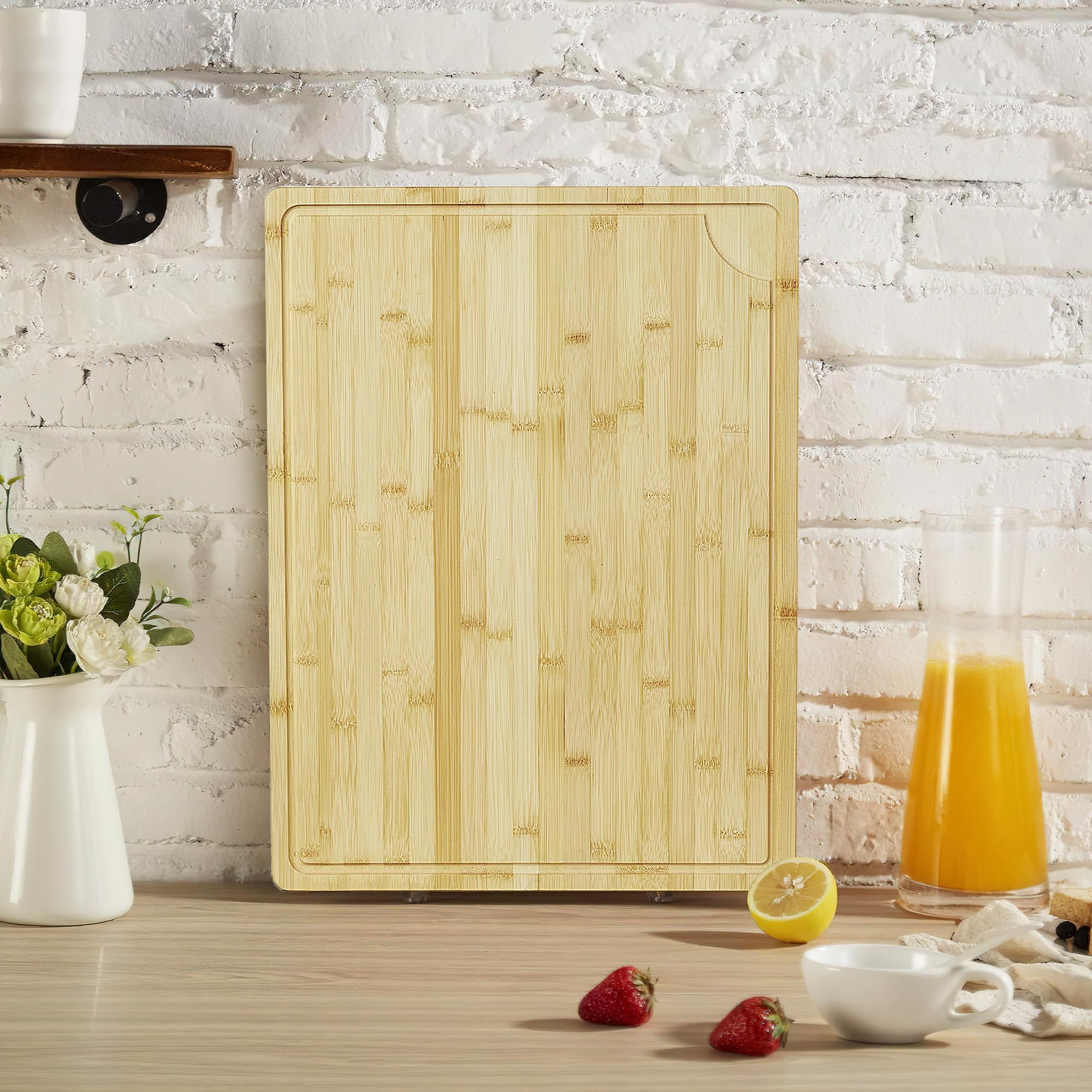 24"x18" Bamboo Cutting Boards, Extra Large Wood Chopping Board for Kitchen with Juice Groove and Handles, Reversible Butcher Block Charcuteries Serving Tray