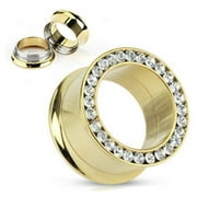 24k Gold Plated Double Flared Screw-on Plugs/Gauges/Tunnels with Clear CZ 4G (5MM) 2 Pieces (1 Pair) (A/22)