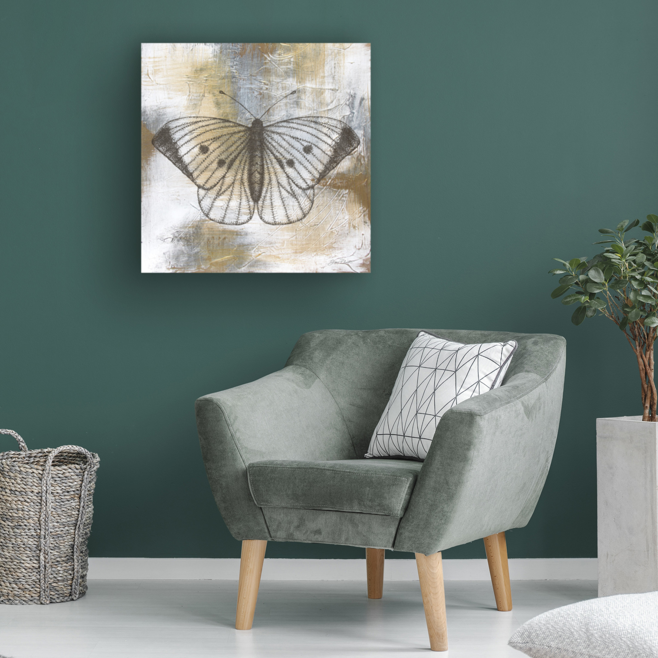 Canvas Wall Art - Jean Plout 'Gold And Grey Textures Butterfly A2' Wall Art for Living Room, Bedroom, or Office Décor by Trademark Fine Art - 14 x 14 Inches