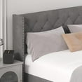 thumbnail image 4 of Queen Size Upholstered Platform Bed Frame with Wingback Headboard, Diamond Tufting, and LED Lights - Wood Slat Support, No Box Spring Needed, Easy Assembly, Noise-Free, Grey, 4 of 8
