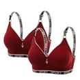 thumbnail image 2 of Kilaqueen 2 Pack Push Up Bras for Women Fashion Letter Printed Wireless Bras Moisture Wicking Ribbed Bralette Comfy Breathable Everyday Bras, 2 of 6