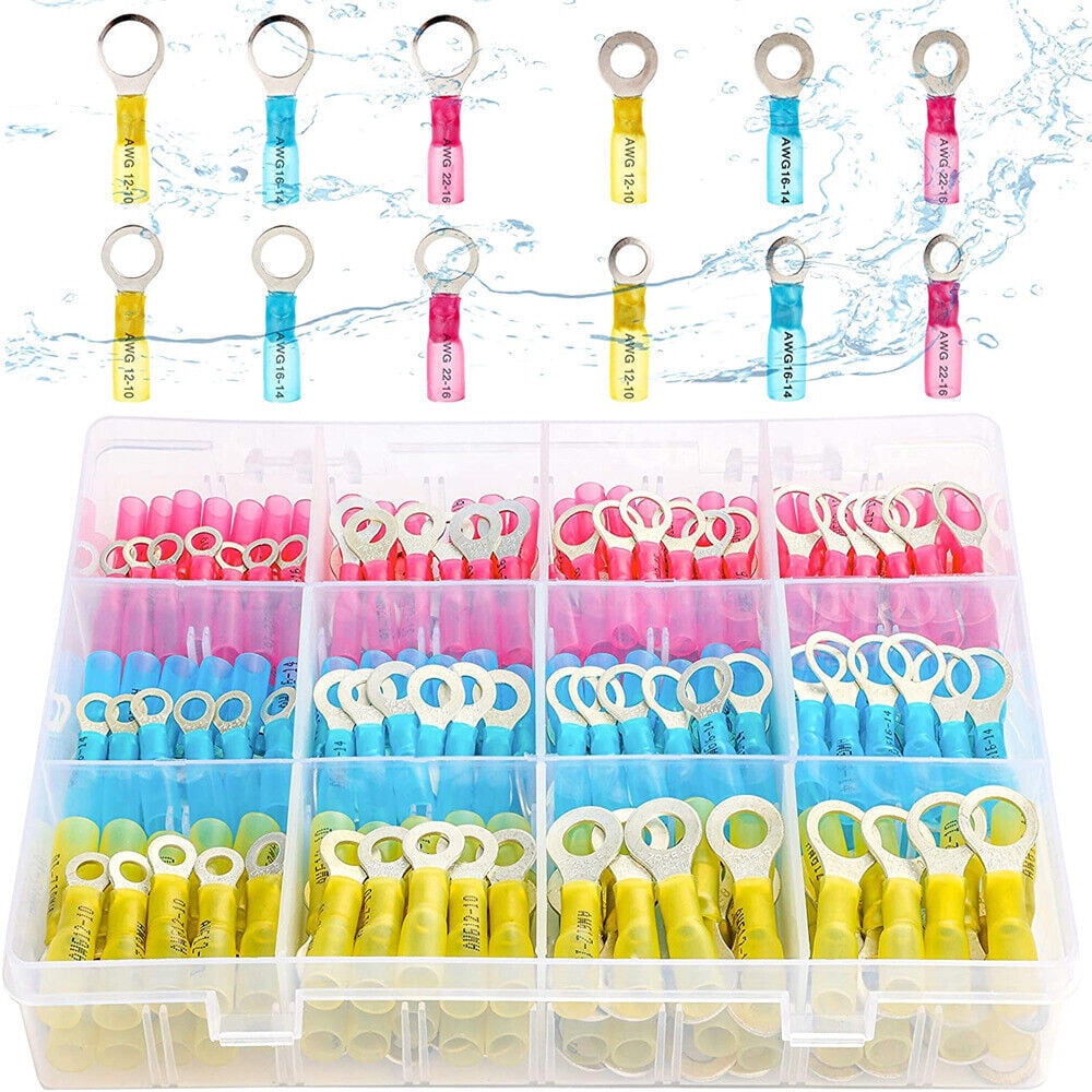 260pcs Heat Shrink Ring Terminals Wire Crimp Connectors #10 1/4" 5/16" 3/8" USA