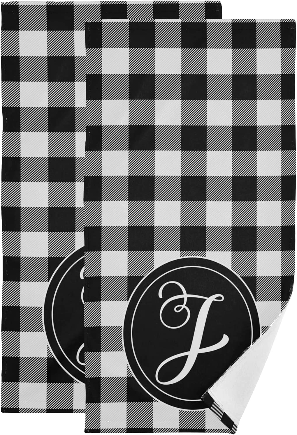 SPXUBZ Kitchen Towels, Black and White Buffalo Plaid Letter J for Home