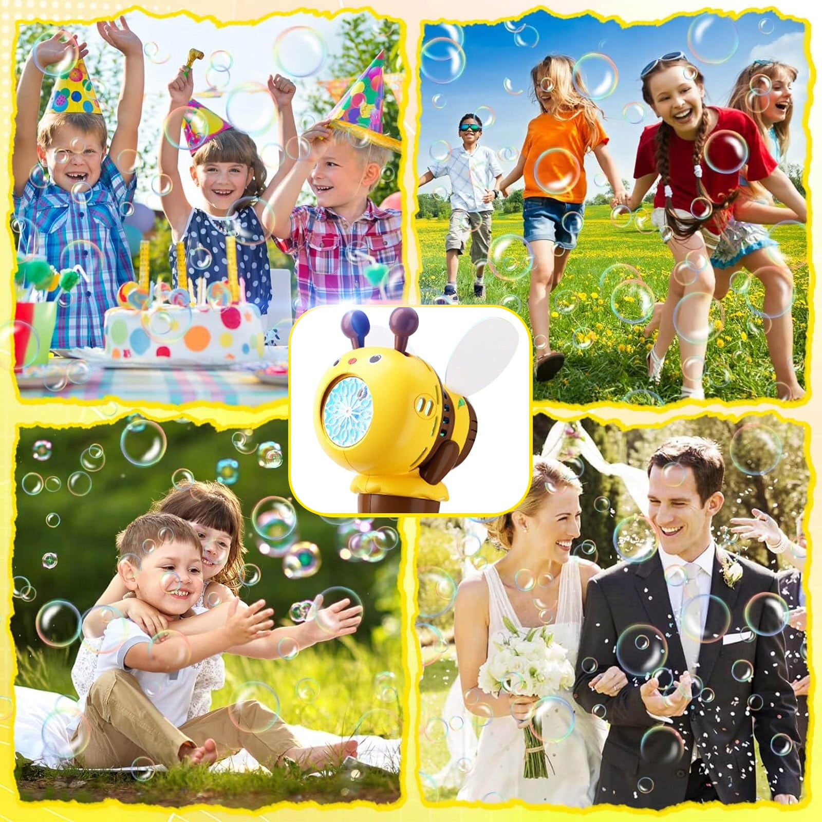 Adorable Bee Automatic Bubble Machine with Flashing LED Lights and Continuous Bubble Blowing for Outdoor Fun, Party Events, Summer Gatherings and Backyard Entertainment with High Capacity Battery