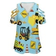 thumbnail image 4 of Construction Trucks Vehicles Pattern - Excavator Dump Truck Backhoe And More Womens Summer V Neck Zipper Top Short Sleeve T Shirt Off Shoulder Top Casual Classy Loose Shirts, 4 of 7
