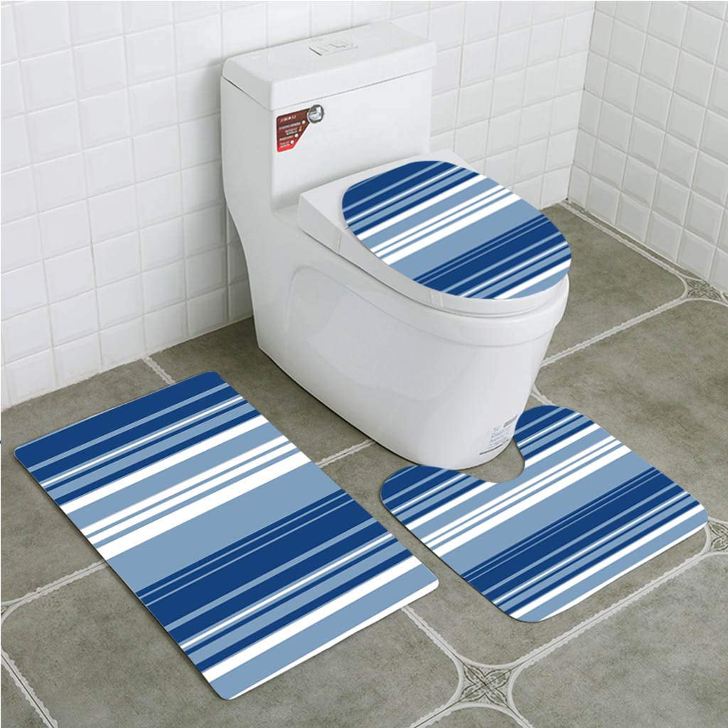 Erehome Harbour Stripe Retro Style Shades Stripe Artistic Abstract Vintage Slate 3 Piece Bathroom Rugs Set Bath Rug Contour Mat And Toilet Lid Cover Walmart Canada