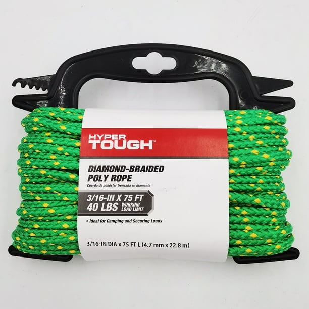 Hyper Tough Diamond Braided Polypropylene Rope, Green, 3/16 inch x 75