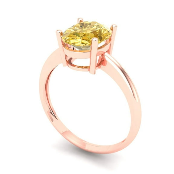 2 ct Oval Cut Yellow Moissanite Solitaire Engagement Ring for Women in 18K Rose Gold