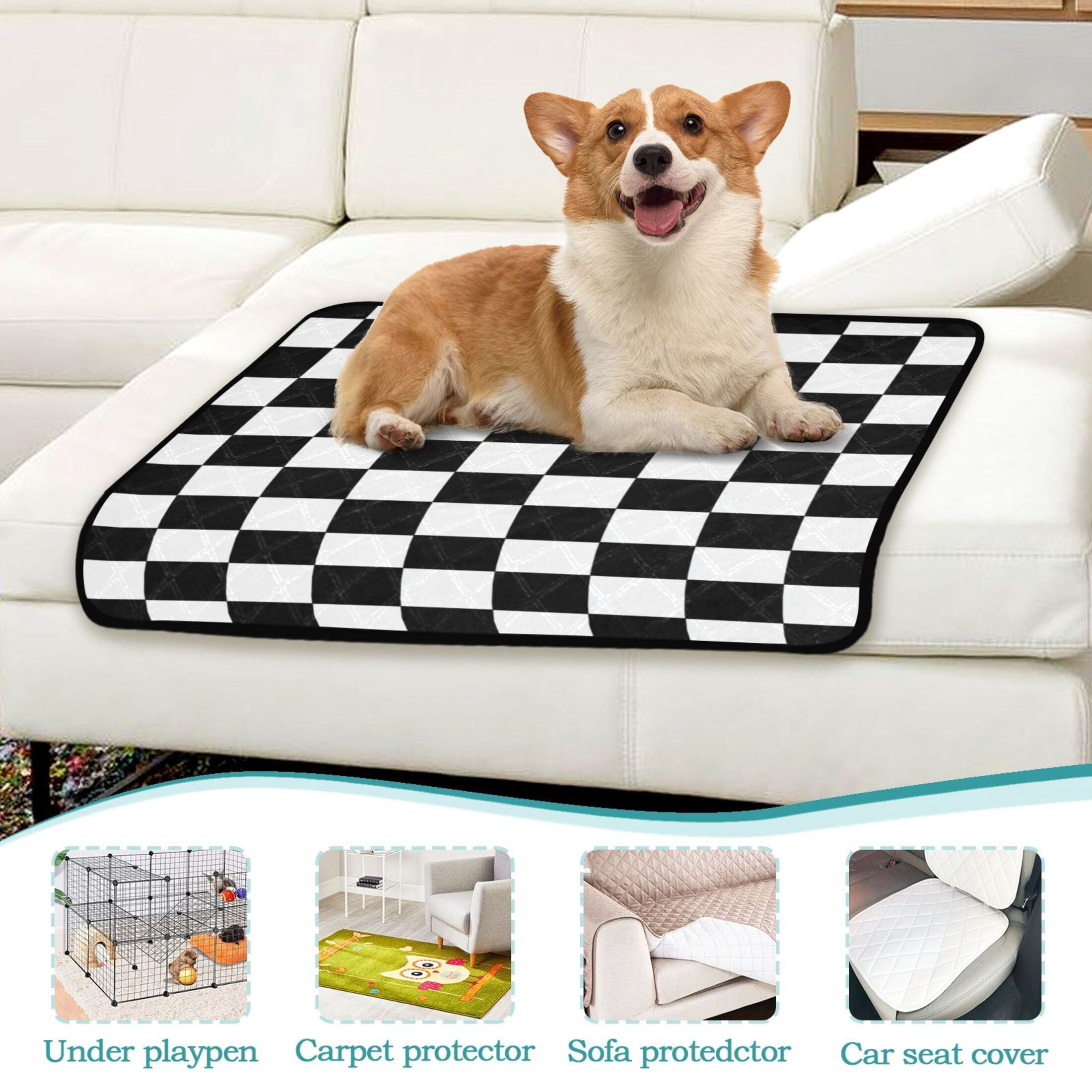 Washable Pet Pee Pads with Super Absorbent Reusable Training Pads for Dogs & Cats Black and White Check