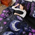 thumbnail image 5 of Homewish Boho Moon Stars Queen Bedding, Purple Floral Bedding Comforter Set Queen, Black Reversible 7 Pieces, 5 of 7