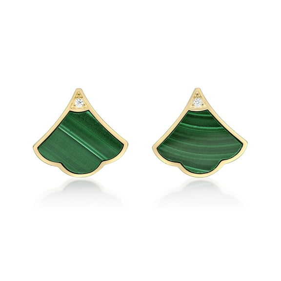 Malachite 925 Sterling Yellow Silver Fan Earrings - 16.5 MM