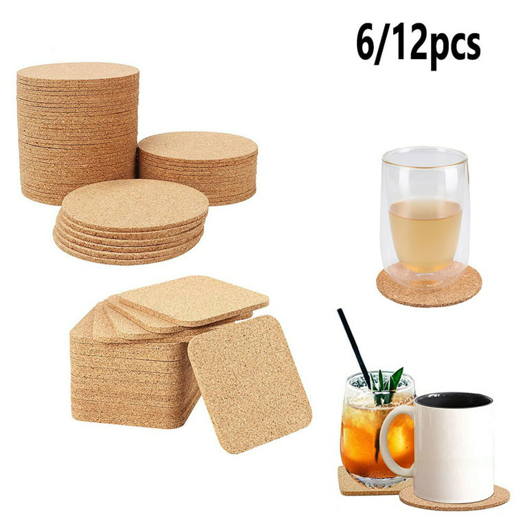 Yannee 12 Pcs Cork Coaster for Drink , Absorbent Heat Resistant Reusable  Tea or Coffee Coaster, Blank Coasters for Crafts, Warm Gifts Cork Coasters  for Relatives and Friends Square 