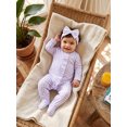 thumbnail image 6 of Cenuakty Premium Newborn Girls Fall Romper Plaid Print Long Sleeve Round Neck Ruffled Zipper Footed Jumpsuit with Bow Headband, 6 of 9