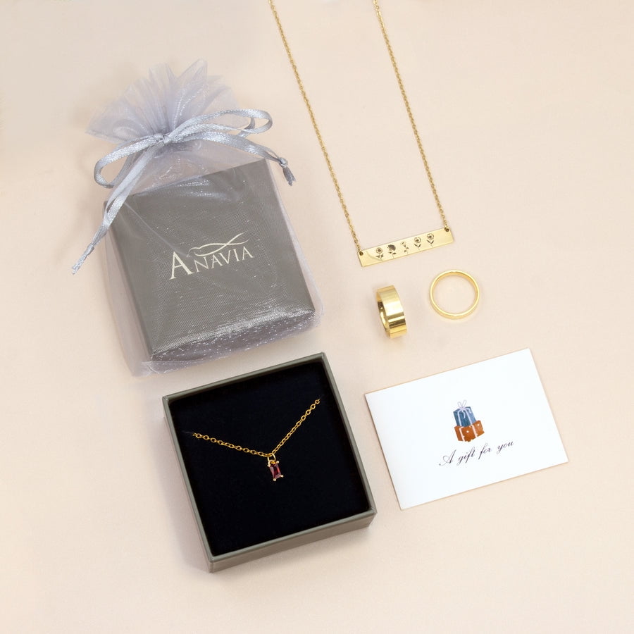 Anavia Diamond Necklaces 14K Gold Plated Birthstone Necklace for Women Mothers Minimalist Baguette Birthstone Necklace Cubic Zirconia Pendant Necklace Birthday Gifts