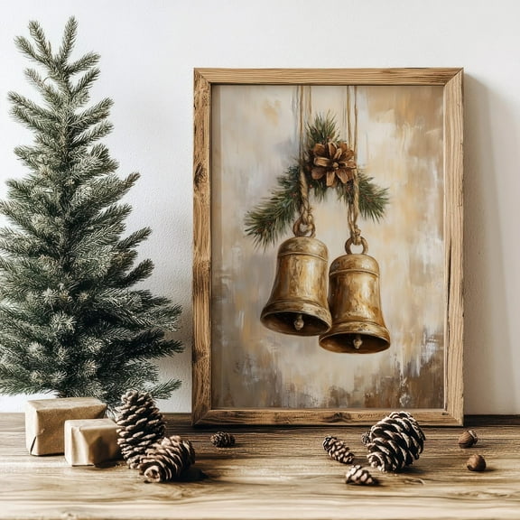 Vintage Christmas Bells Printable, Rustic Holiday Wall Art, Winter Home Decor, Vintage Christmas Print, 12x18 UNFRAMED