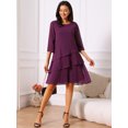 thumbnail image 5 of DARING DIVA Chiffon 3/4 Sleeve Tiered Layered Flowy Dress M Dark Purple, 5 of 8