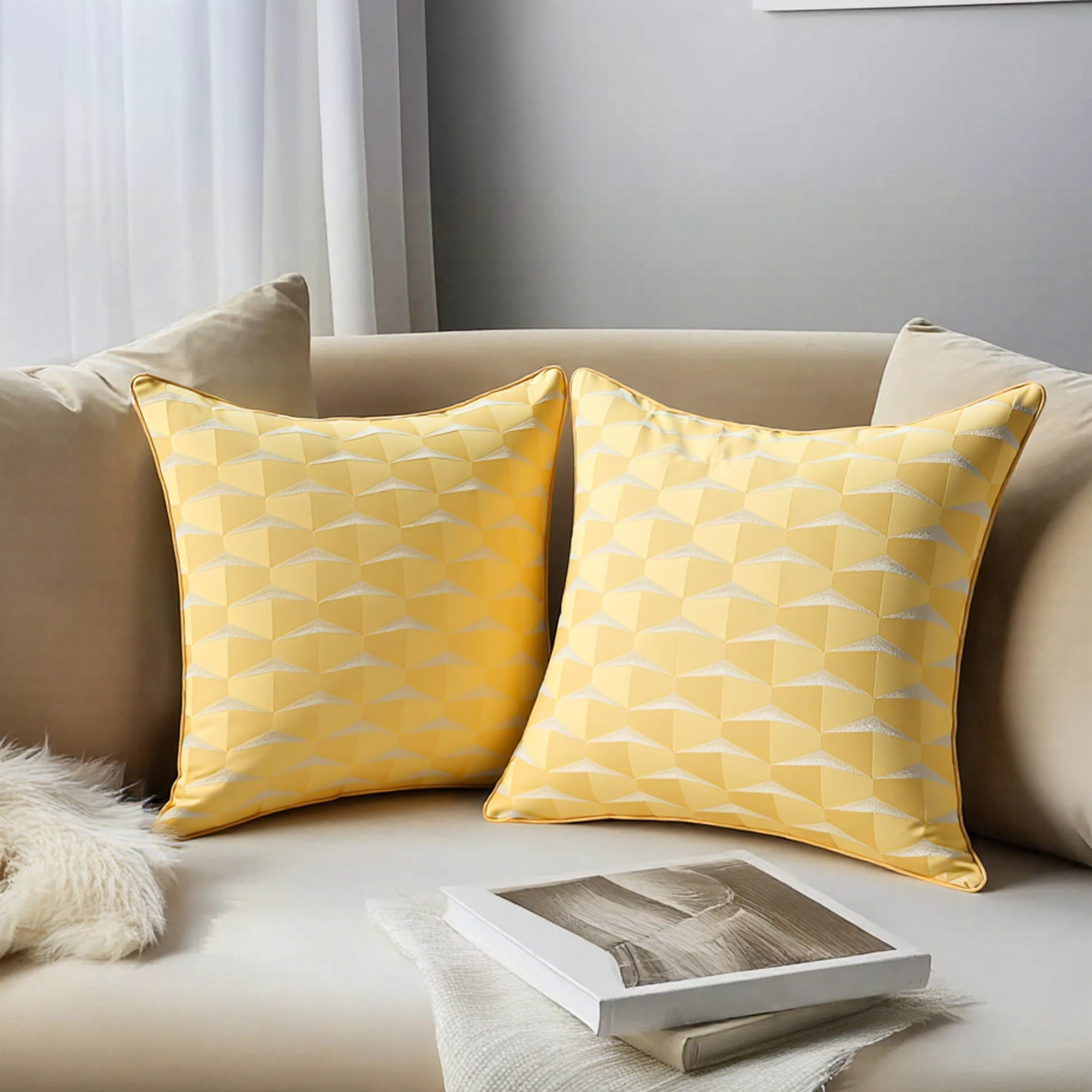 Unique Bargains 2pcs Satin Throw Pillow Covers for Sofa Bed Room Yellow 18" x 18"