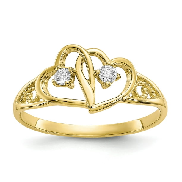 Bonyak Jewelry - 10k Double Heart CZ Ring in 10k Yellow Gold - Size 7 ...