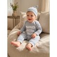 thumbnail image 5 of RUINIXCW Dad's Little Dude Baby Boy Fall Winter Outfit Romper Newborn Baby Boy Hospital Coming Home Outfit Waffled Striped Letter Long Sleeve Jumpsuit Hat Set, 5 of 9