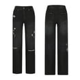 thumbnail image 2 of Qmyliery Women Men Denim Pants Casual Ripped Loose Straight Leg Jeans Trousers Trendy Bottoms for Streetwear, 2 of 8