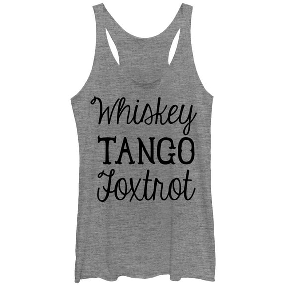 Women's Lost Gods Whiskey Tango Foxtrot  Racerback Tank Top Gray Heather Small