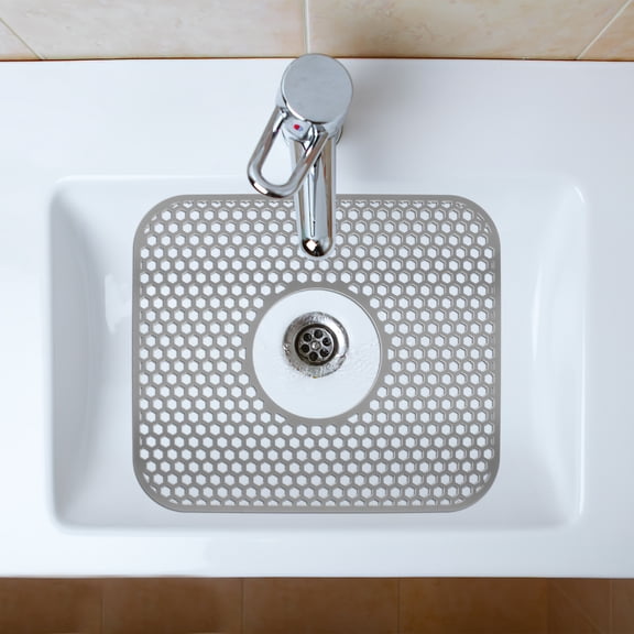 OUNONA Durable Silicone Sink Protector Mat for Kitchen Use Grey Easy to Clean and Store 12.5 x 18 inches