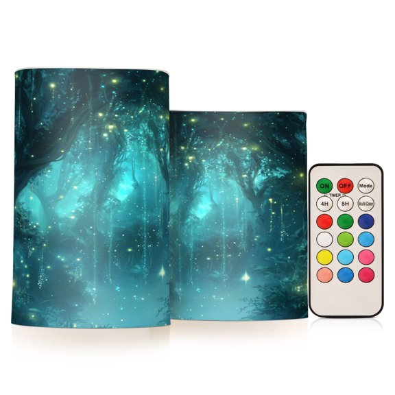 Yayeee Flameless Candles with Remote Flickering Battery Operated Multi Color Changing, Magical Forest