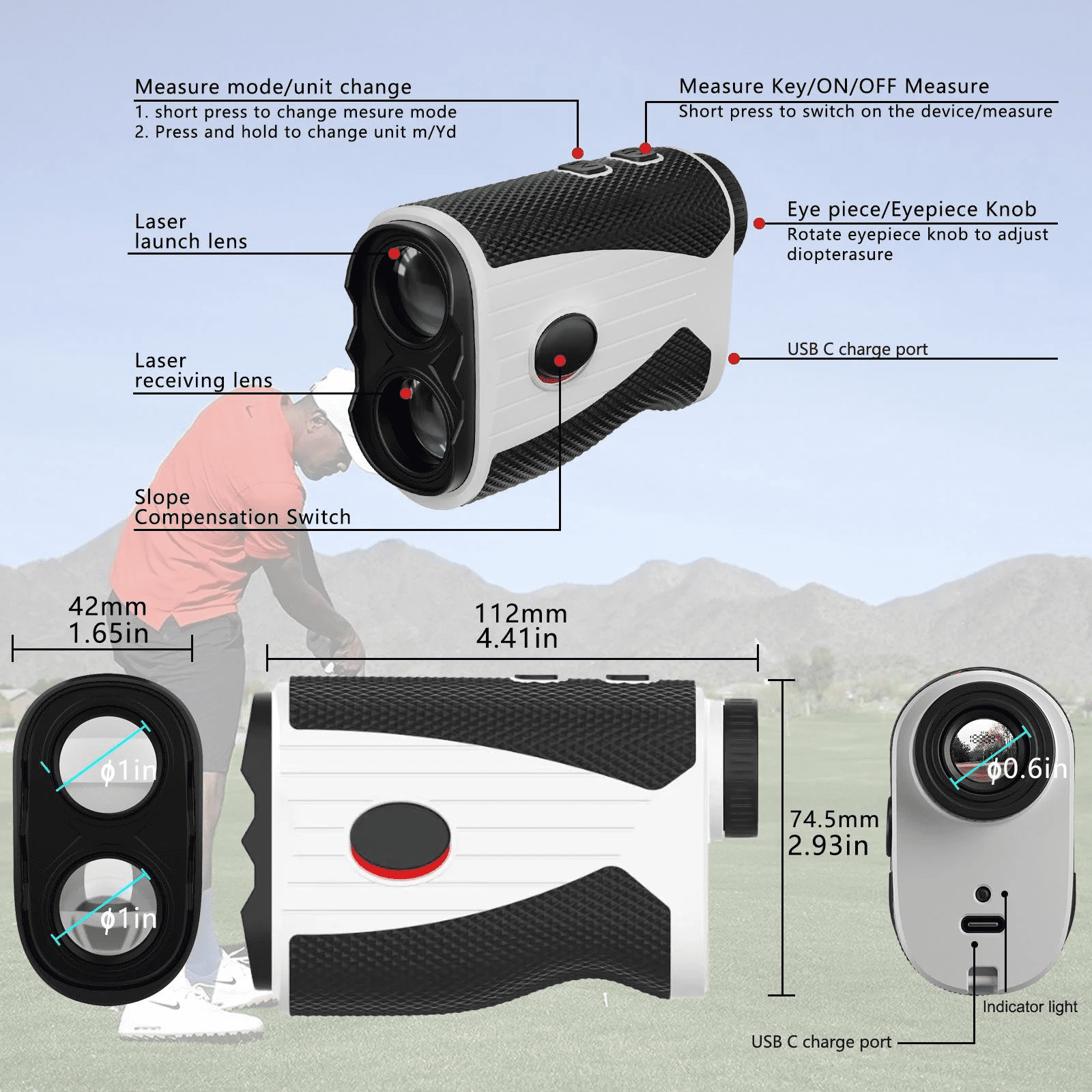 OBAZHA Golf Distance Meter, 1200 Yards Golf Laser Distance Meter, 7x Magnification Golf Distance Meter