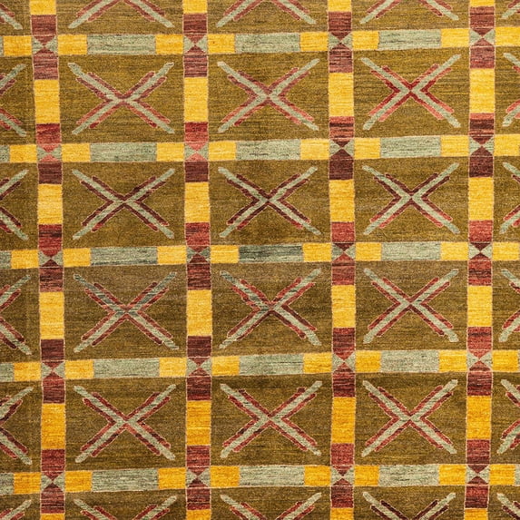 Ahgly Company Indoor Square Abstract Yellow Oriental Area Rugs, 4' Square
