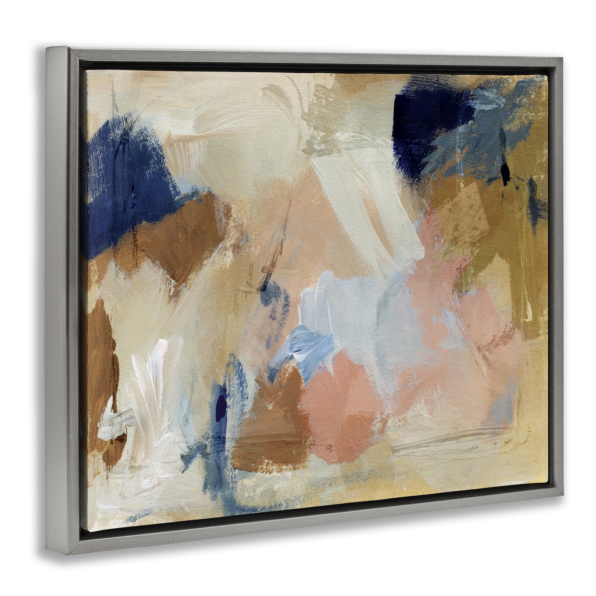 Stupell Industries Chaotic Neutral Paint Abstract Painting Gray Floater Framed Canvas Art Print Wall Art, 21 x 17
